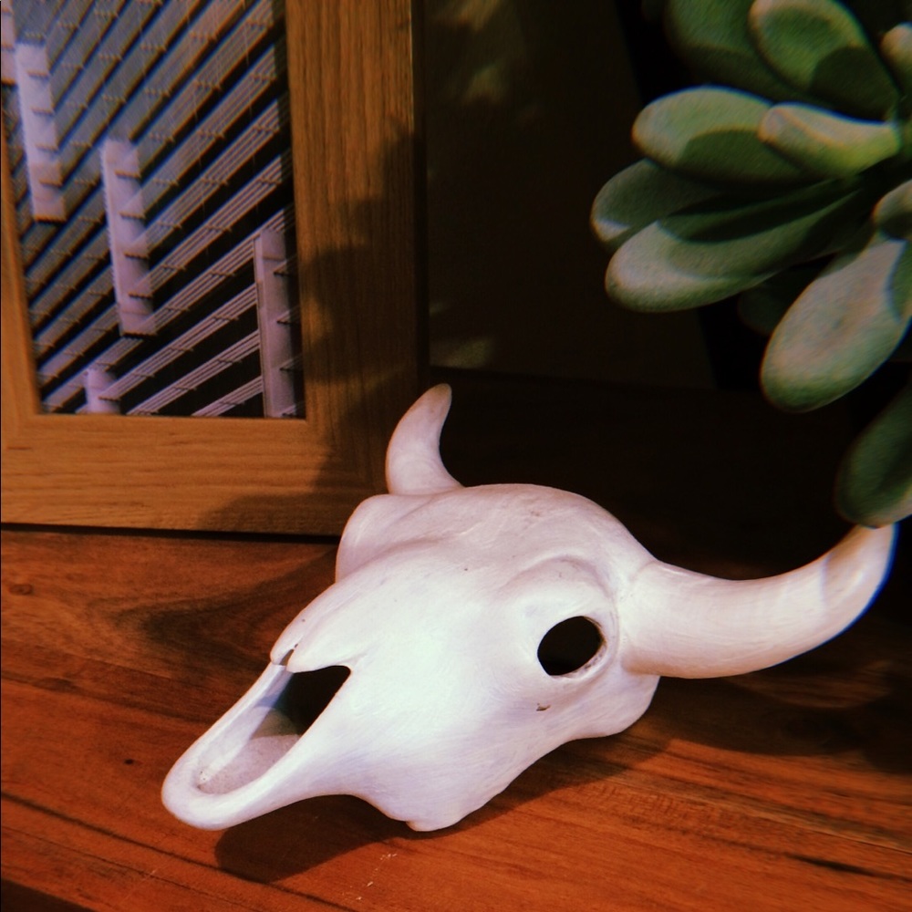 Clay cow skull